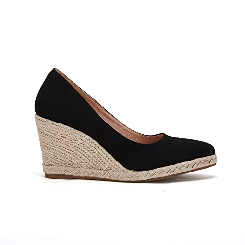 Women's Black Platform Espadrille Wedge Sandals Size 8.5