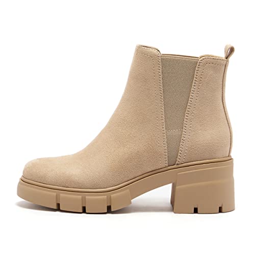 Red Women's Chelsea Boots with Chunky Heel and Lug Sole