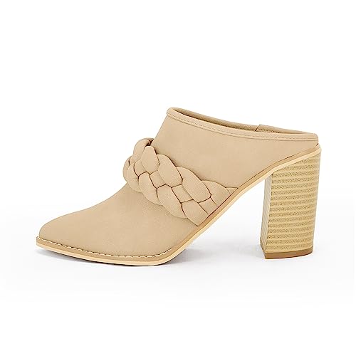Chunky Heel Mules with Braided Strap for Women