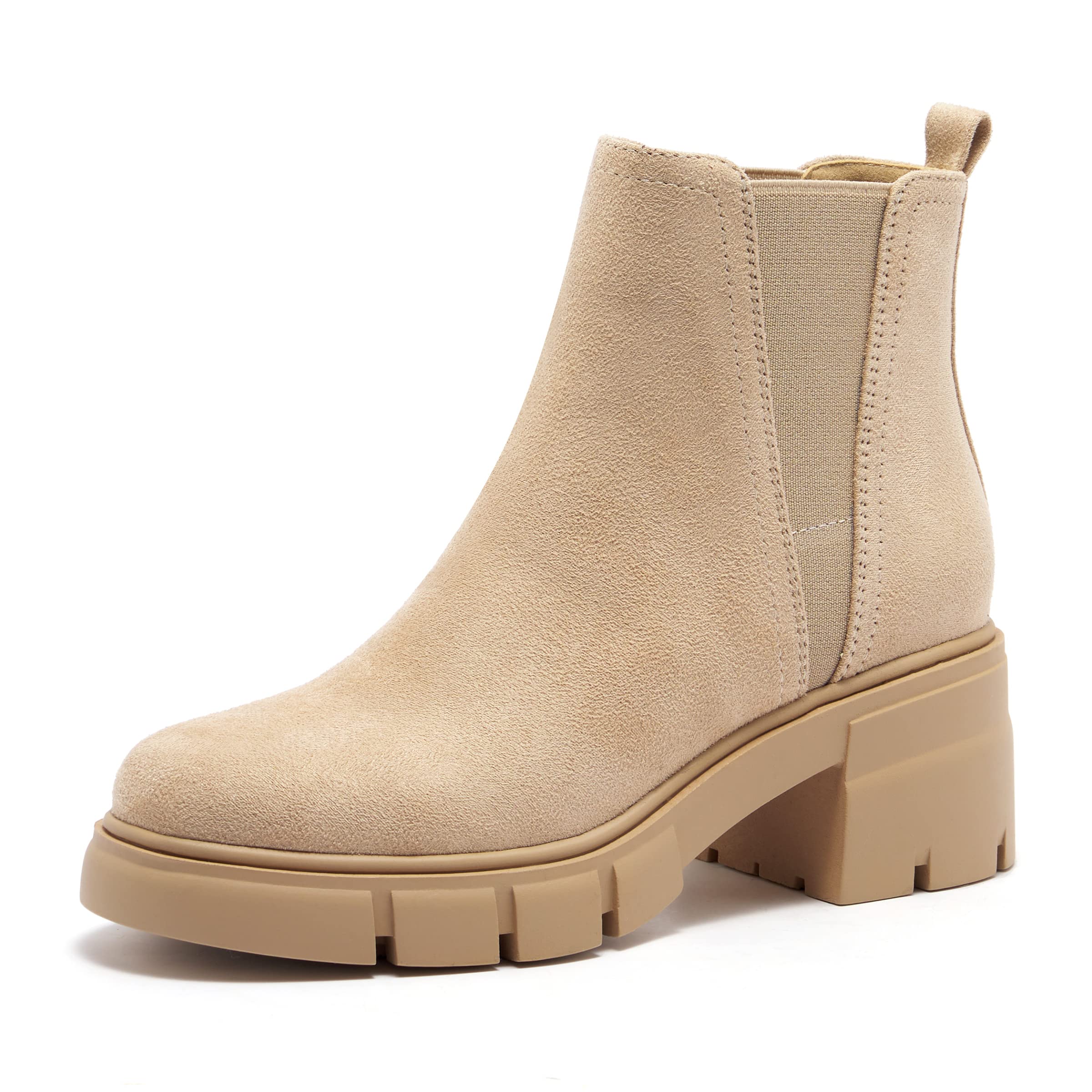 Red Women's Chelsea Boots with Chunky Heel and Lug Sole